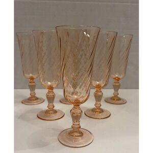 6 Optic Pink Rosaline Champagne Flutes 6.5" Luminarc Arcoroc Set France Vintage
